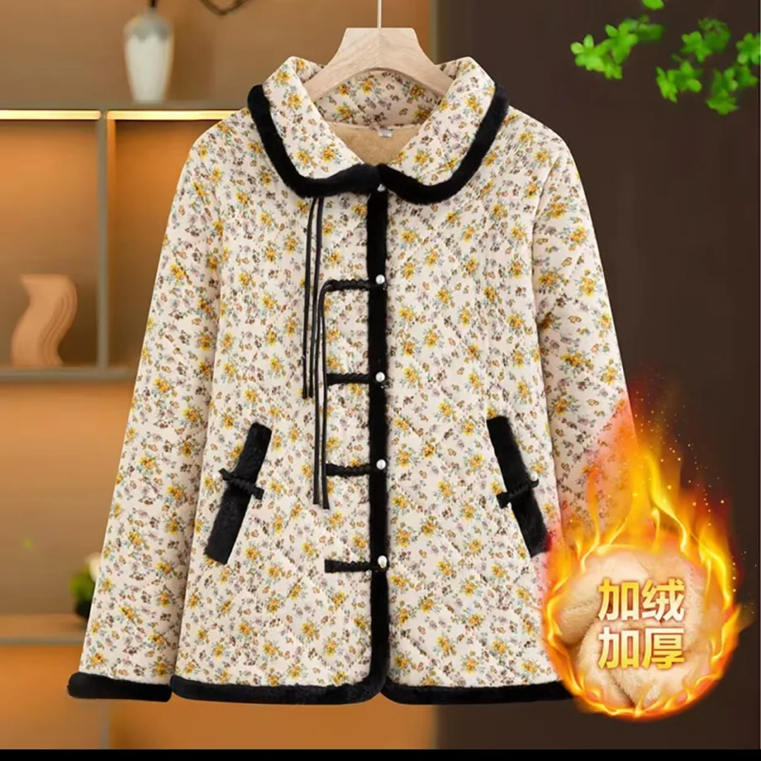 11870-新款冬季加绒棉袄中老年女装盘扣保暖棉服洋气碎花【A仓】