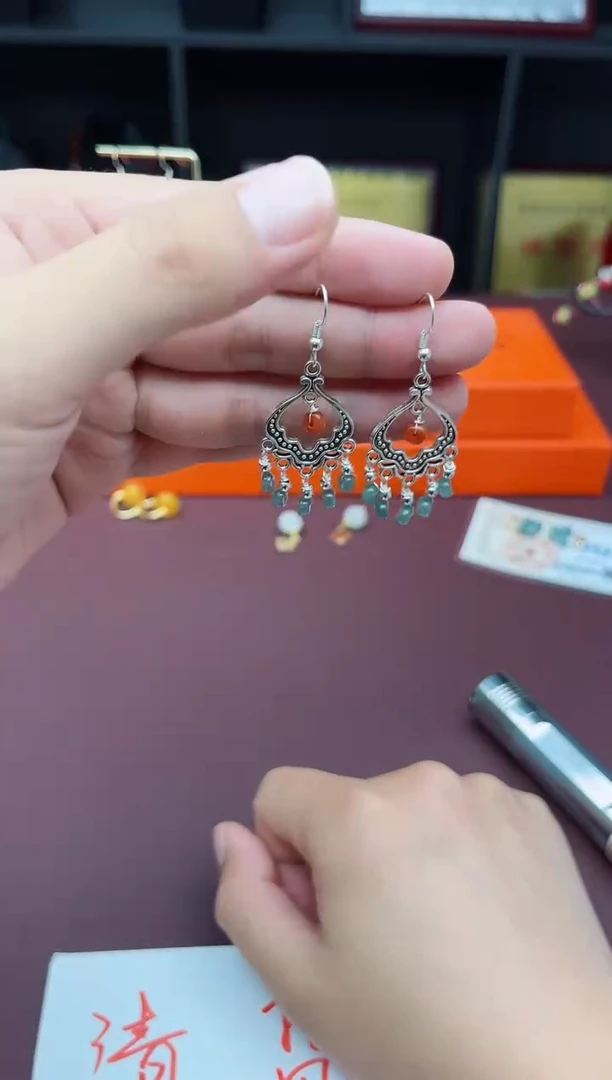 翡翠银S925镶嵌耳饰432000