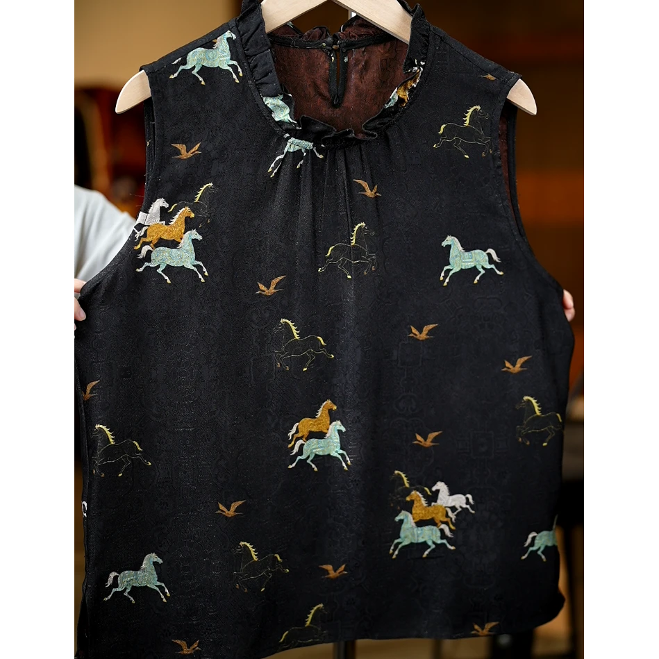 骏马飞鸟《非遗美学》1349新中式复古立领修身显瘦无袖上衣