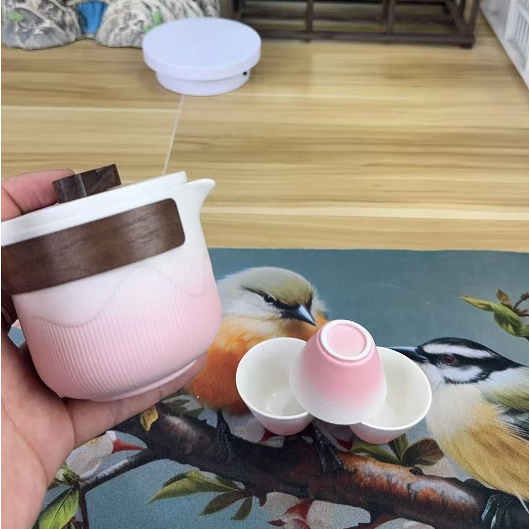 旅行茶具【B0113】手工可爱户外家用陶瓷便携式白瓷带盖手工可爱