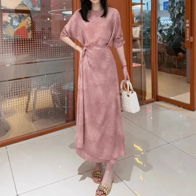 夏季新款碎花气质显瘦清凉晕染优雅设计师款裹裙