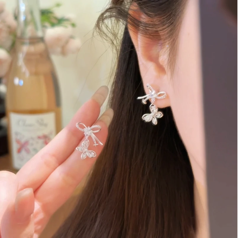 芒果饰品 铜合金锆石耳饰 夏日温柔闪锆蝴蝶星星耳环女气质耳饰