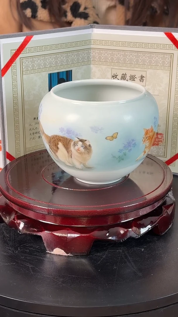 摆件陶瓷谭龙操《猫》陶瓷水洗
