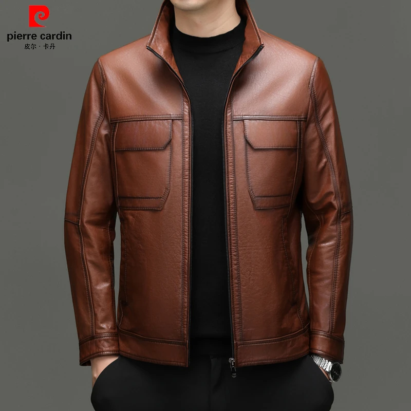 【皮尔卡丹】秋冬头层牛皮皮衣男士显瘦加厚皮夹克翻领休闲真皮外套