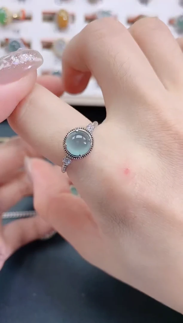 银S925镶嵌戒指翡翠天然翡翠