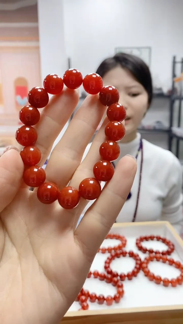 未镶嵌手串玛瑙/玉髓牛血红玛瑙玉石手串12mm