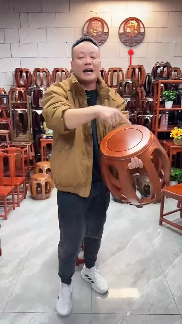 花梨木类家具花梨色大号鼓凳一对2条