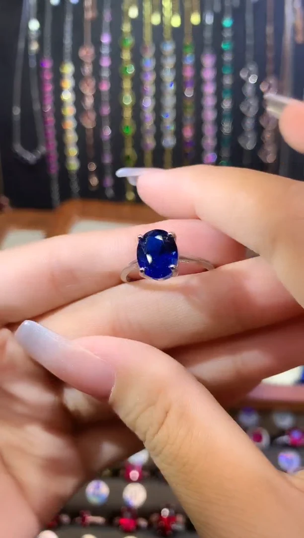 蓝宝石戒指银S925镶嵌810银色