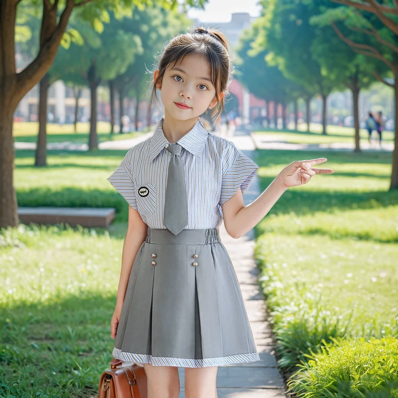 2025新款女孩jk制服套装夏季裙子儿童学院风百褶裙洋气连衣裙