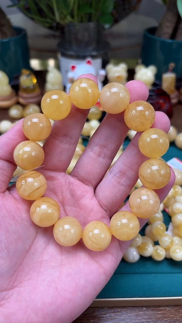 手链蜜蜡未镶嵌【p81】俄料浓白蜡妖花手串 42克 17mm