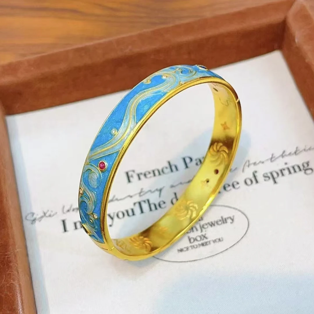 铜合金珐琅手镯 铜合金新中式珐琅时尚星云手镯