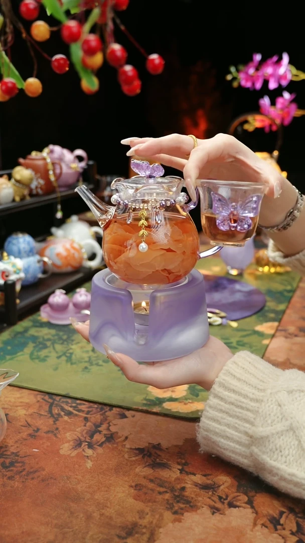 【闪购商品】紫色温茶台+茶壶+链子+杯子