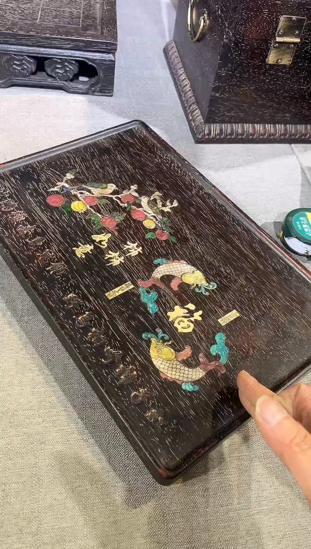 木用****1紫檀镶嵌柿子鱼茶盘