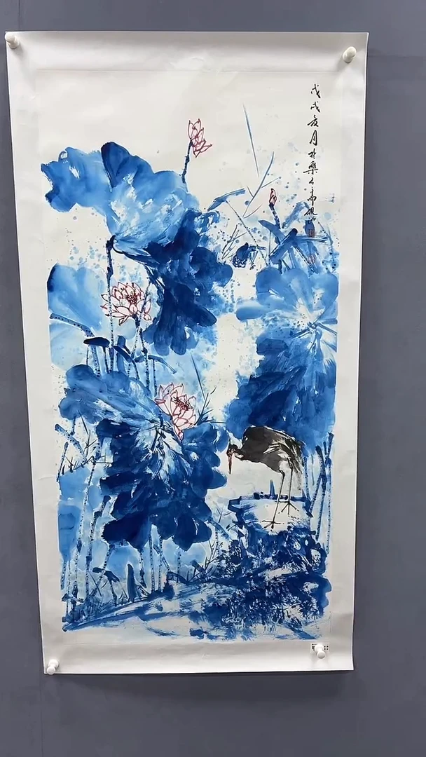 国画刘伟绘画8平尺金袍青瓷花鸟