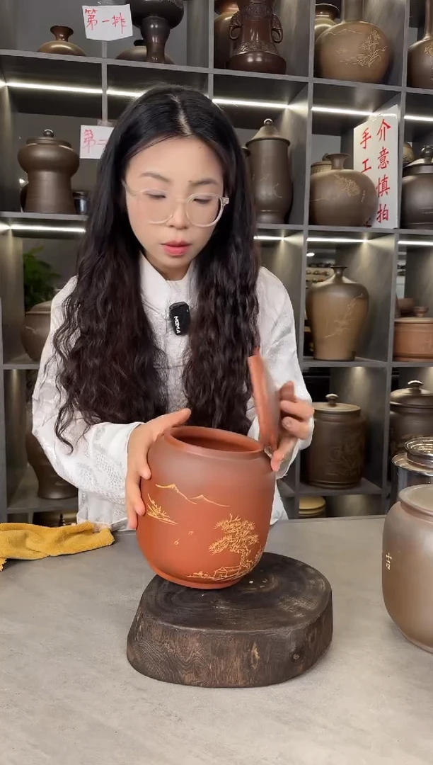 【闪购商品】罐本陶手作泥兴陶手工柴烧刻绘罐1斤装（瑕疵