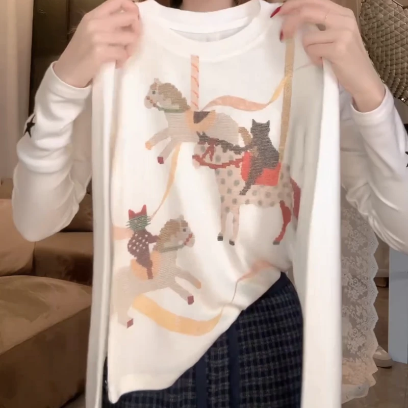 【旋转木马】2026新款秋季流光风流行T恤印花正肩LK2509286