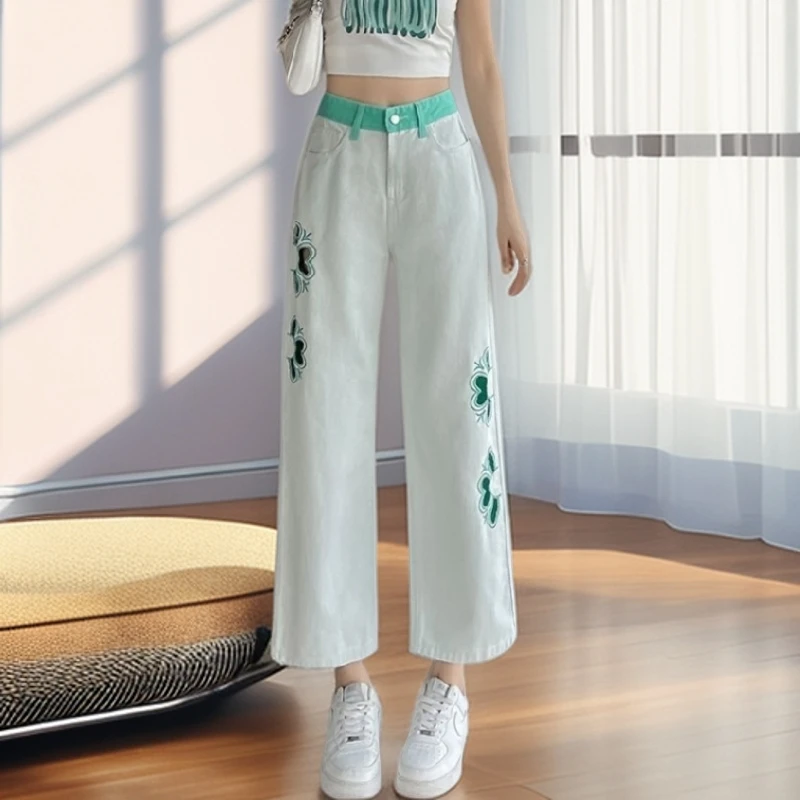 【雅岚女装】时尚洋气显瘦镂空刺绣破洞牛仔裤休闲薄款夏季春款