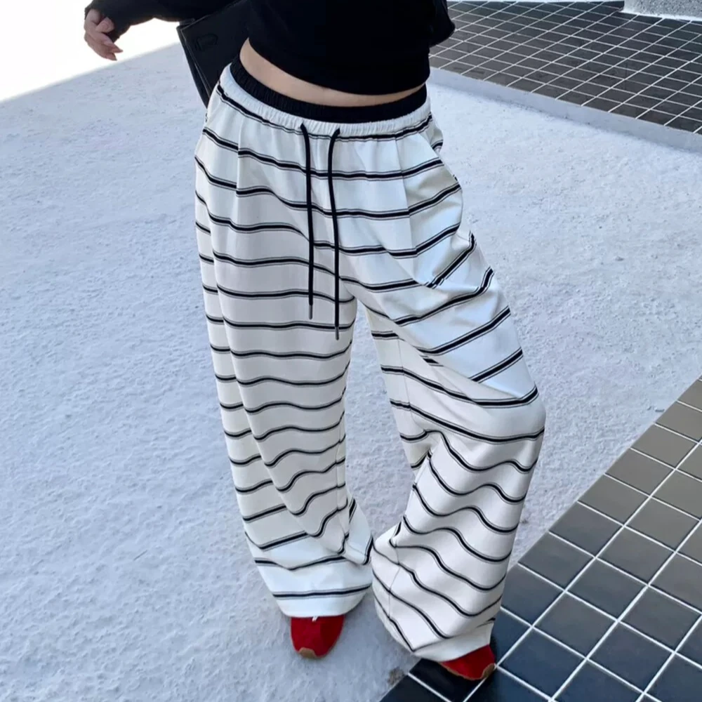 春季撞色条纹休闲裤直筒设计显瘦通勤风裤子GG-311