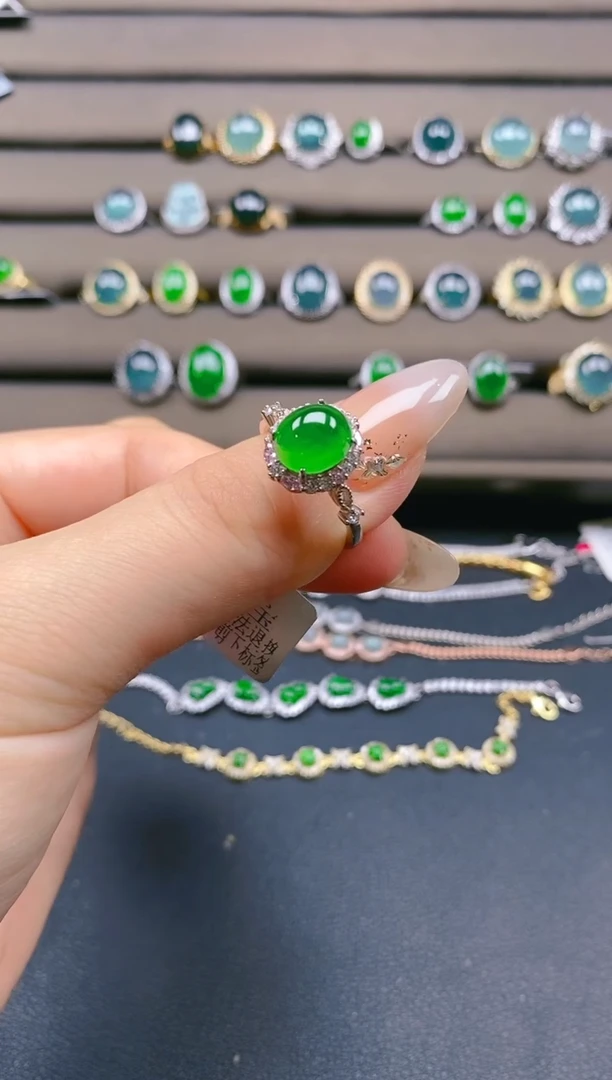 翡翠戒指银S925镶嵌121212