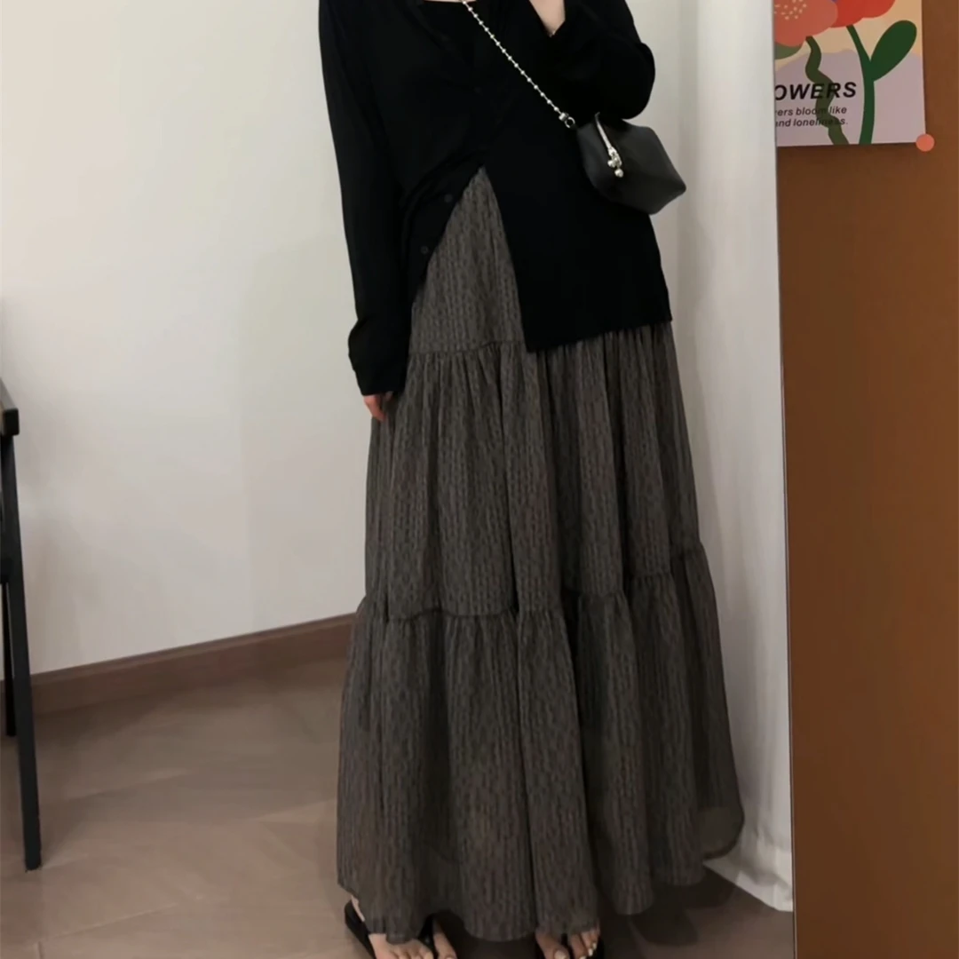 【瘦瘦】夏季花朵印花大码雪纺蛋糕裙松紧宽松腰长款半身裙S0517