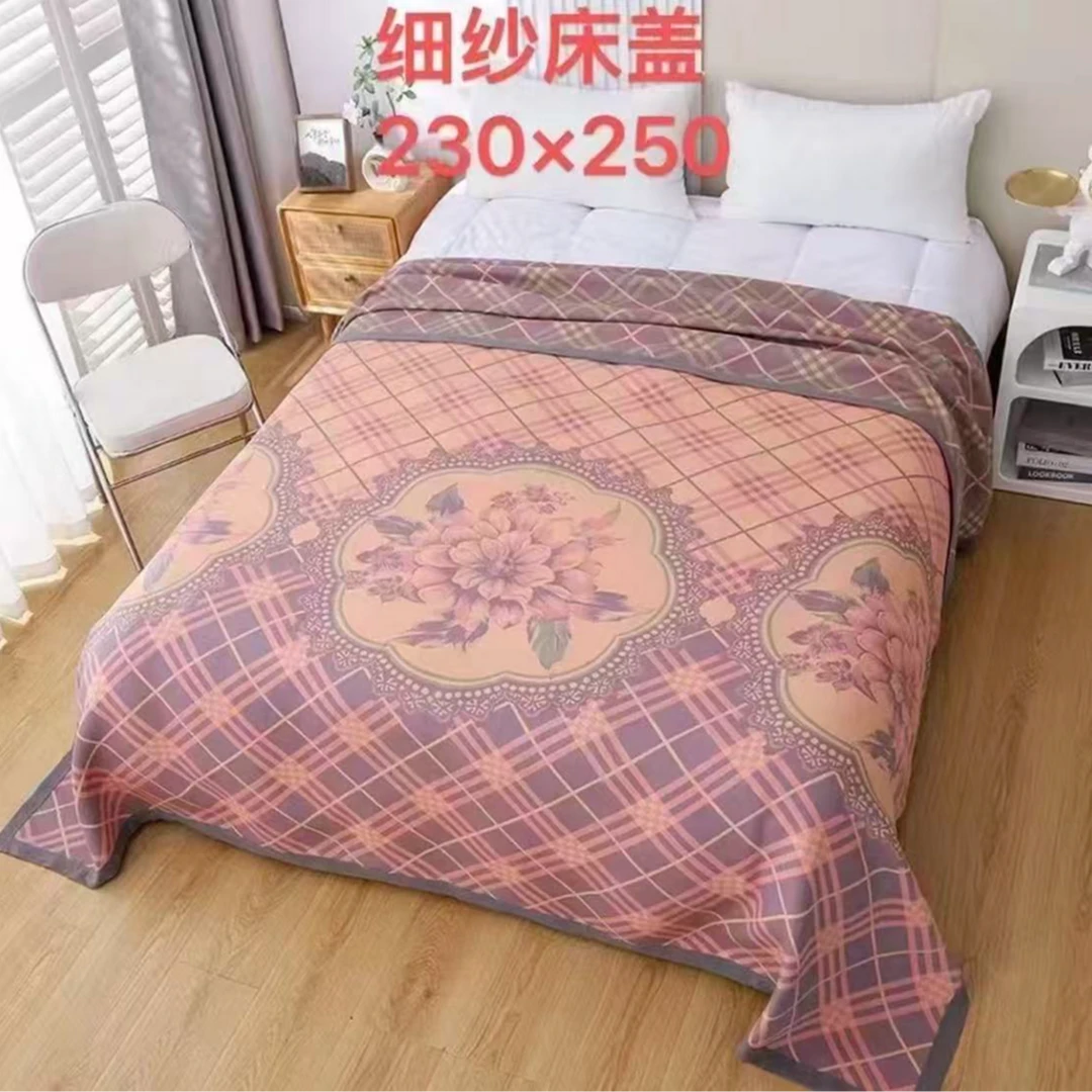 多功能纱布床盖--格纹花幔230*250