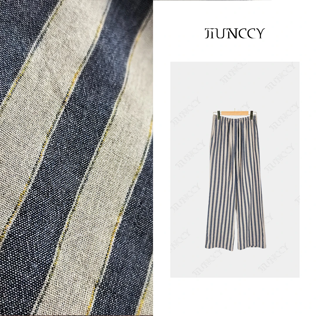 JIUNCCY【潮汐】夏季纯棉色织条纹抽绳宽松直筒休闲裤 24CK054