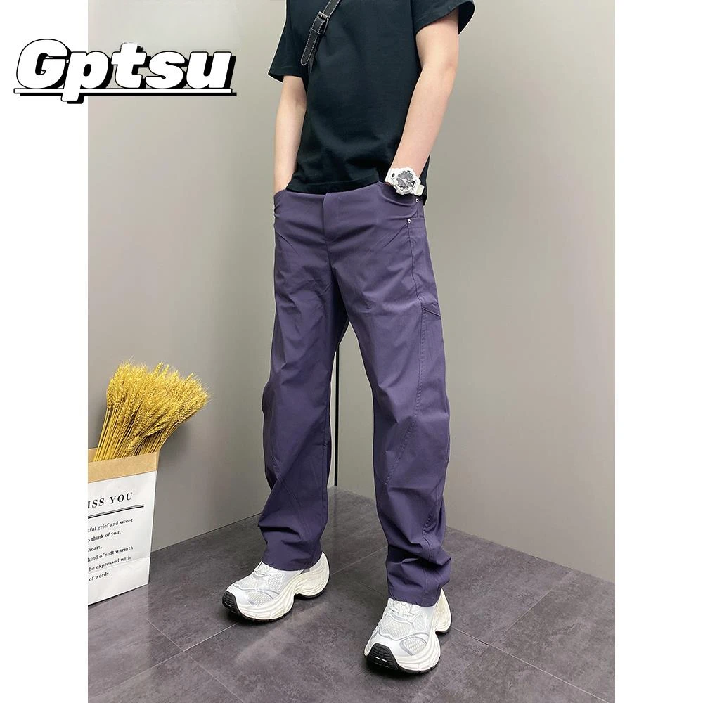 GPTSu秋冬季裤子男小众休闲弯刀裤青年纯色显瘦大口袋阔腿裤夏季