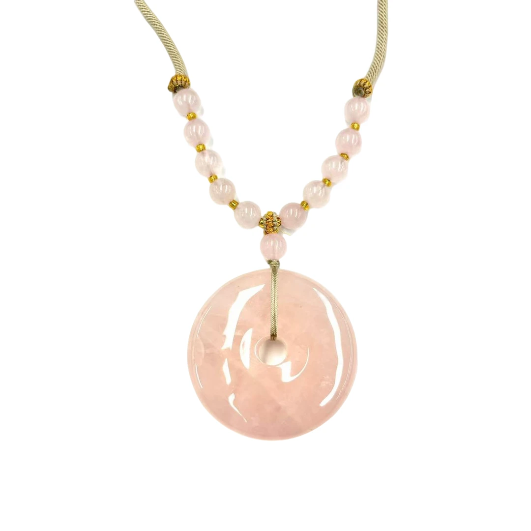 【符老板】y2548-国风设计款冰花芙蓉晶粉水晶平安扣毛衣链-赠礼盒