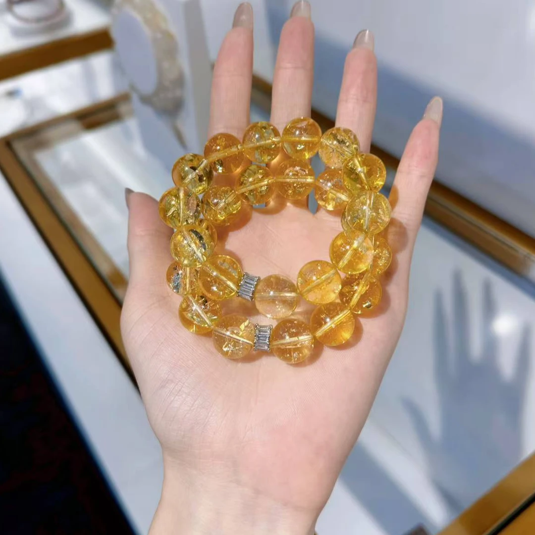 「黄金海岸」富贵吸金爆闪天然大颗黄阿赛闪灵水晶手串多样性发一