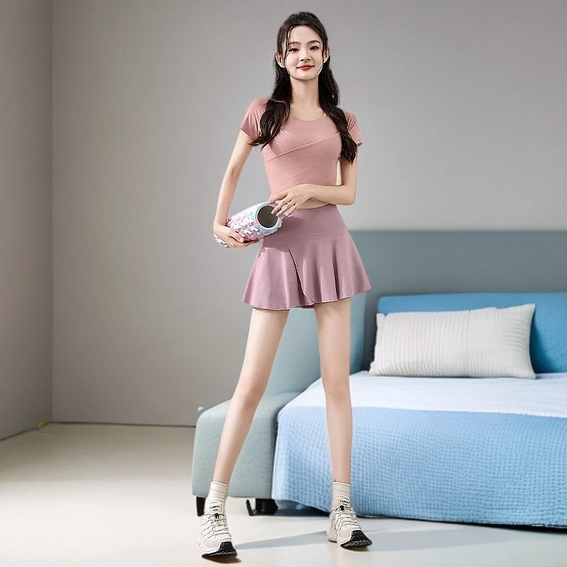 装宽松网红女款夏季防走光服装女休闲羽毛球小个子跑步短袖高腰女
