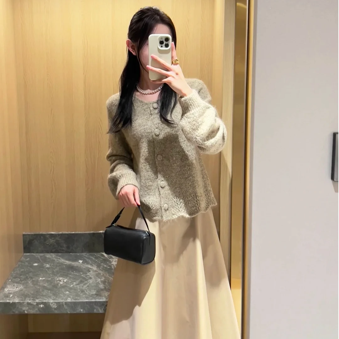 开衫圆领长袖针织衫毛衣女2025秋冬季新款百搭洋气外套上衣爆款灰