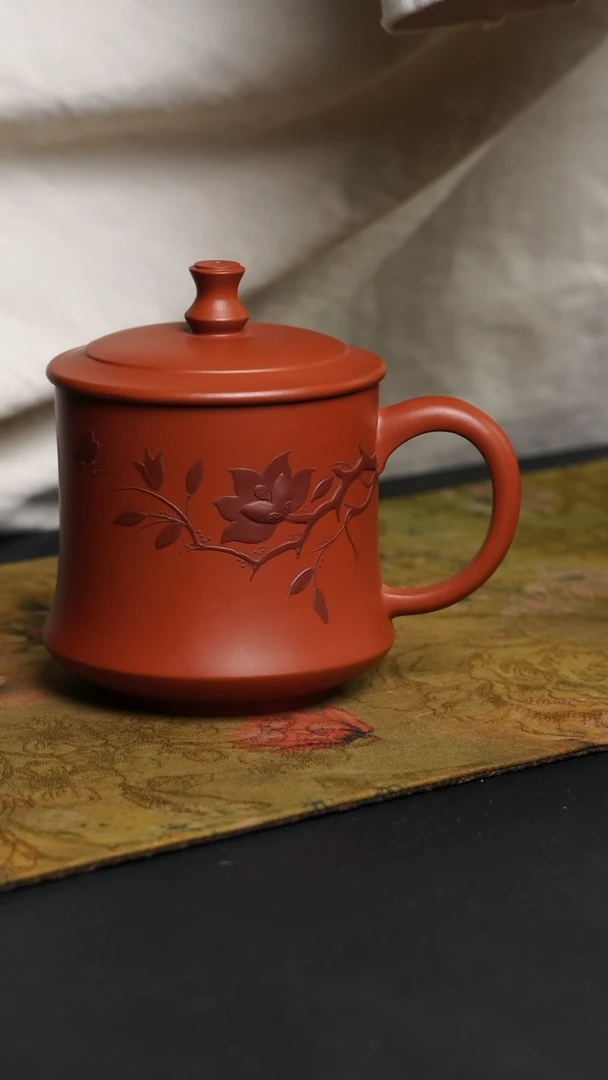 茶杯紫砂朱泥  紫泥泥绘 柱础盖杯