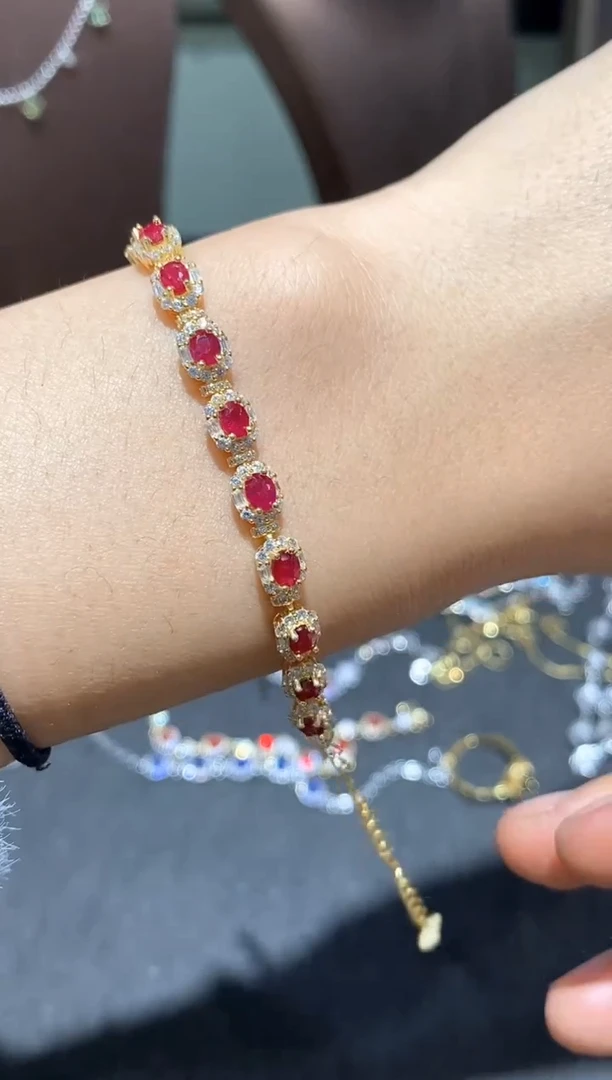 银S925镶嵌手链红宝石手链