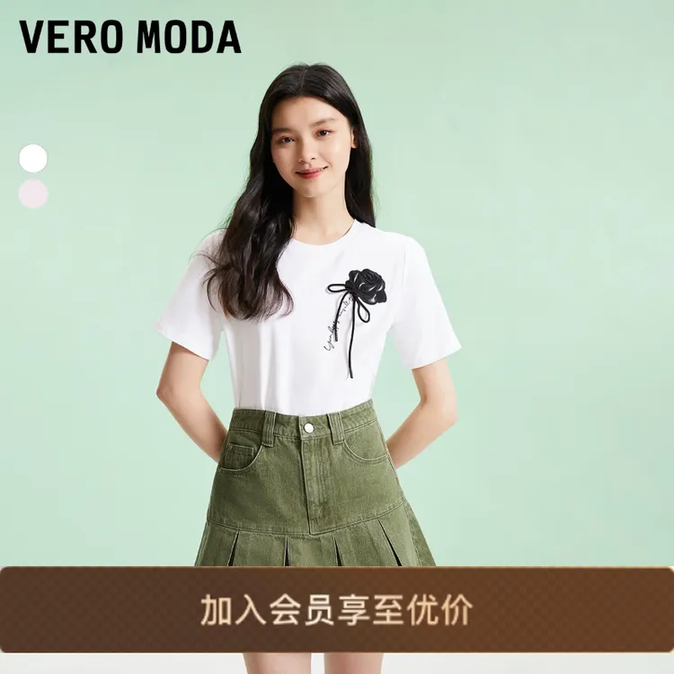 VeroModaT恤2025ins新款立体花朵绑带甜美可爱风格衣服百搭