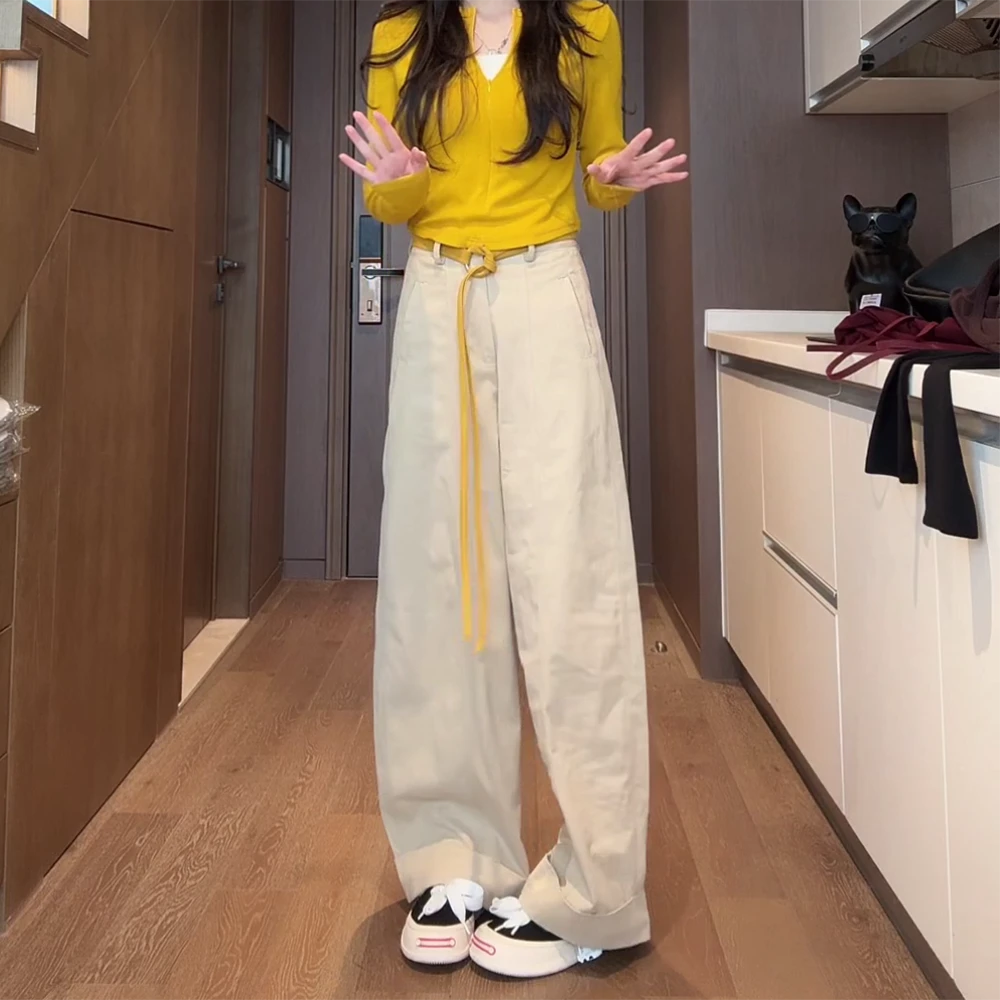 【动感少女】新款拉链百搭长袖T恤女+美式复古直筒休闲裤女C5977