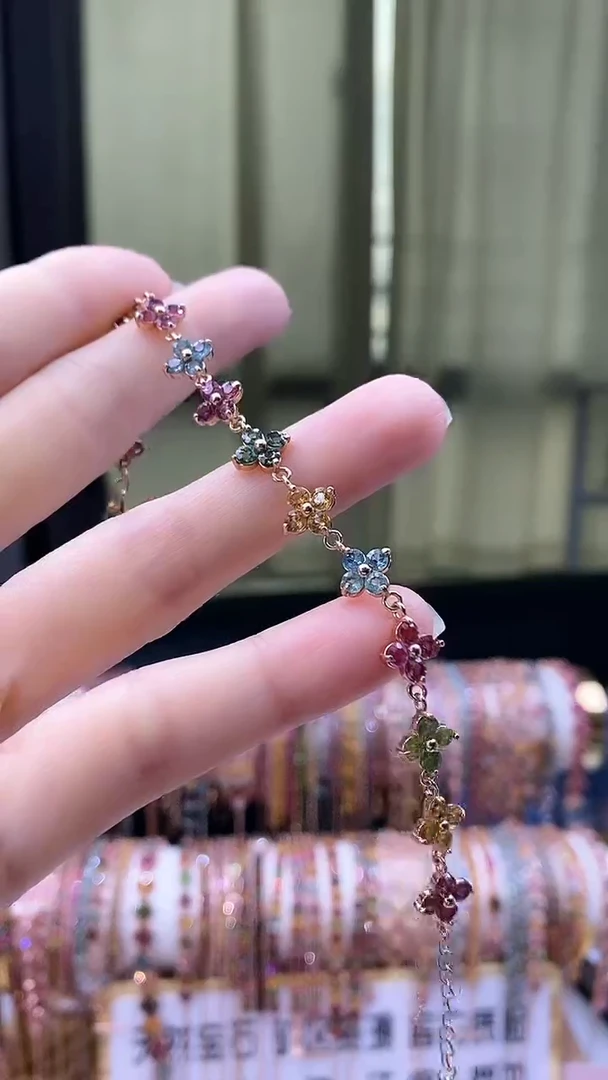手链银S925镶嵌碧玺45354354354354354