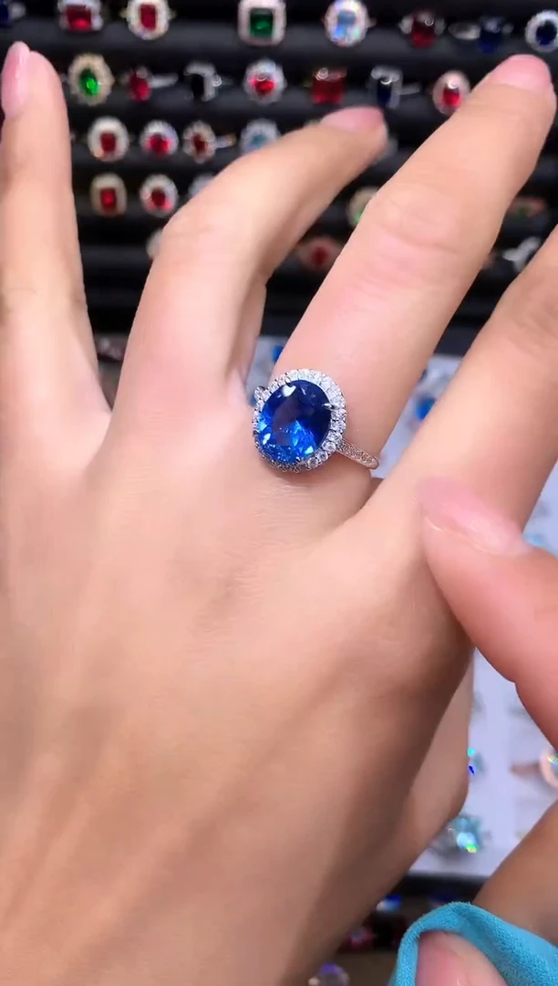 【闪购商品】蓝宝石戒指银S925镶嵌911矢车菊