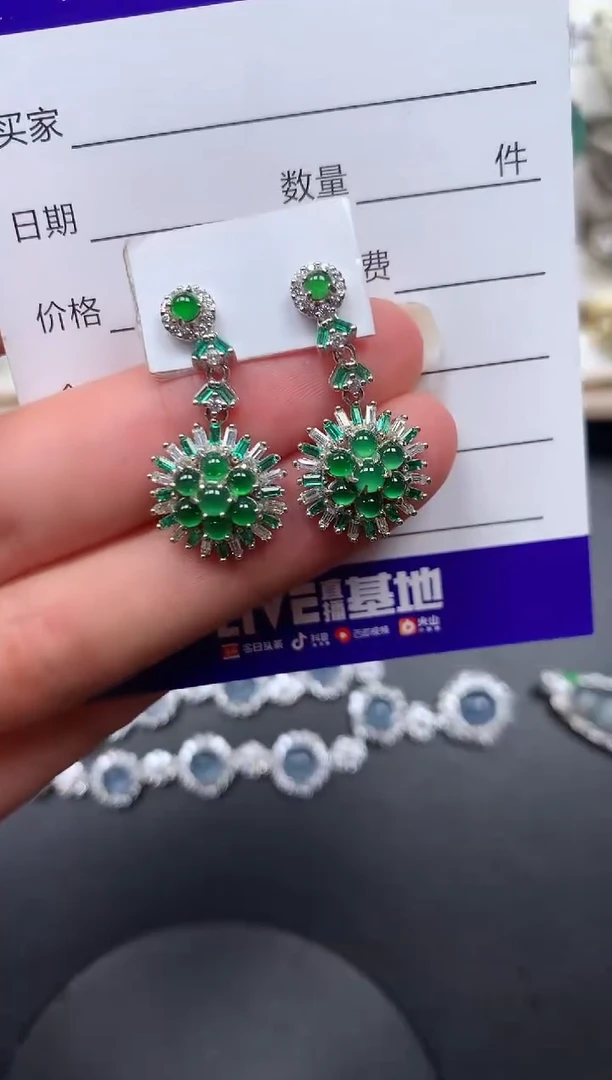 银S925镶嵌翡翠耳饰201