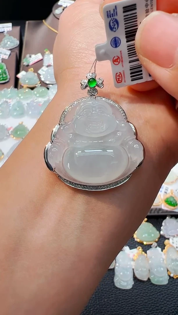 吊坠(不含链)18K金镶嵌翡翠佛公吊坠1496