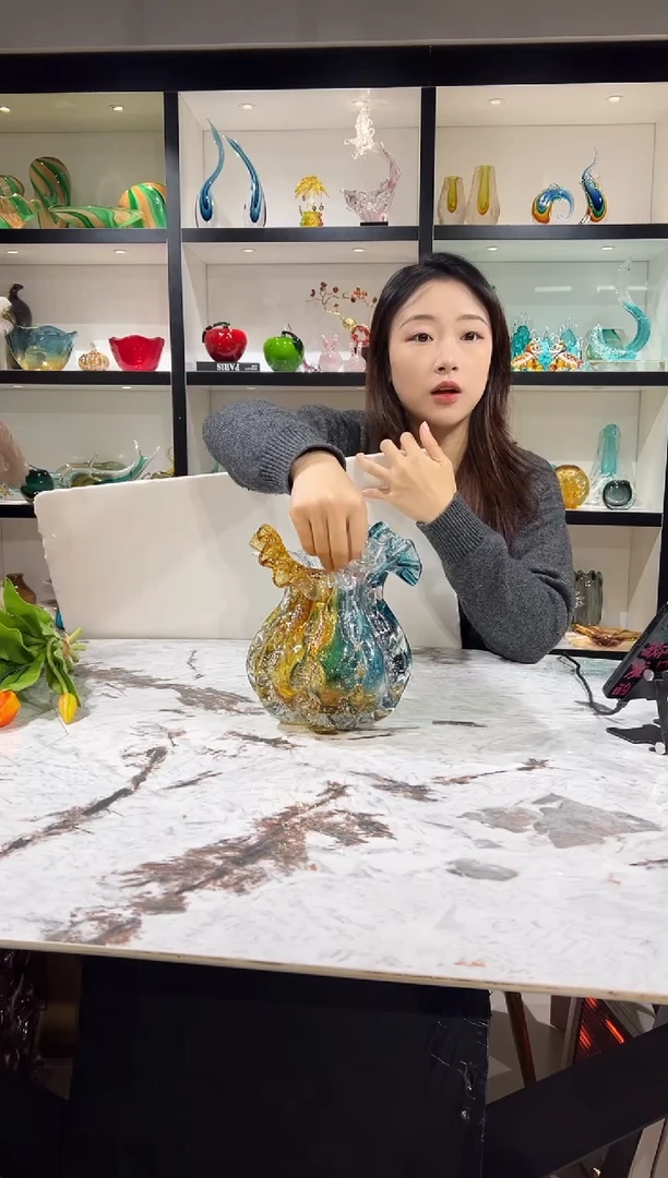 拼色钱袋琉璃花瓶