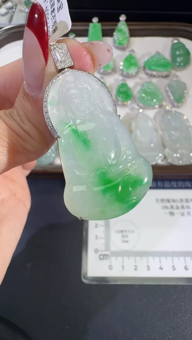 吊坠(不含链)18K金镶嵌翡翠【源头工厂】18k金钻石镶嵌