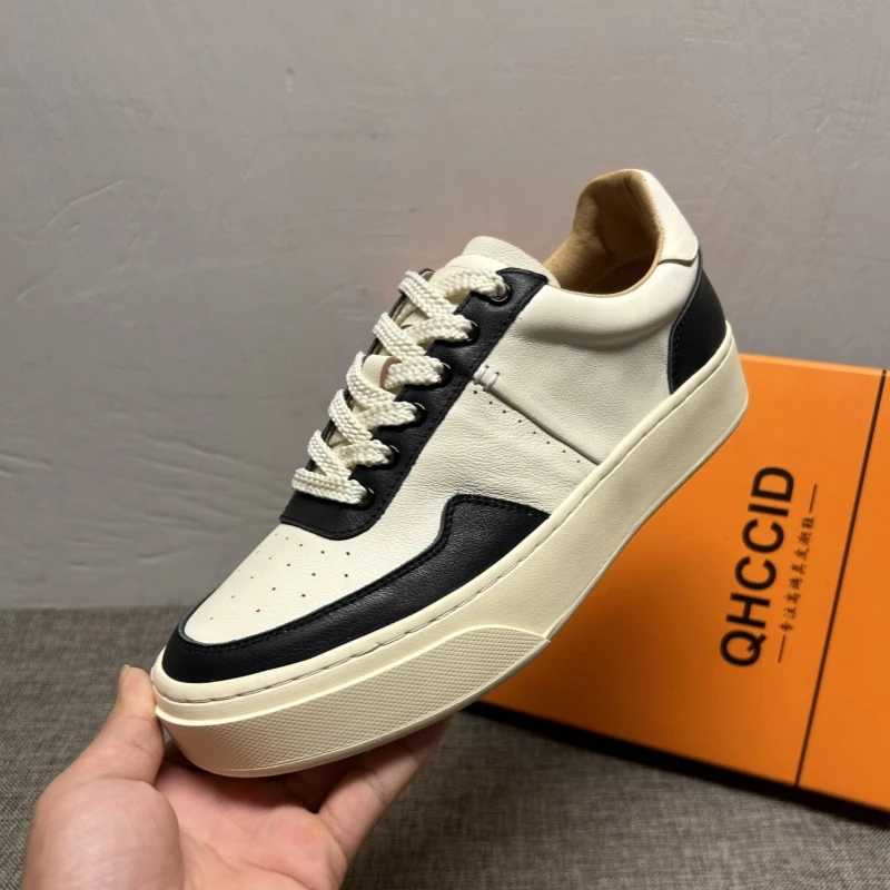 2025秋冬新款潮鞋男真皮小白鞋男时尚休闲鞋透气系带男鞋子男皮鞋