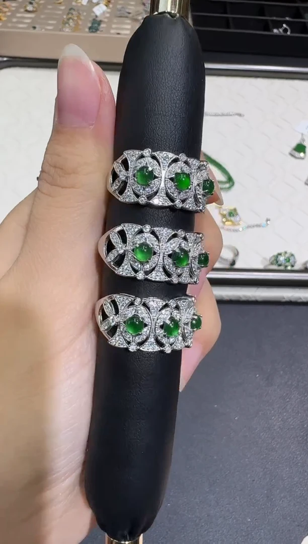 翡翠戒指银S925镶嵌X0716-1822-10多样性一件