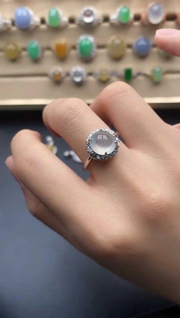 银S925镶嵌戒指翡翠一物一证一礼盒