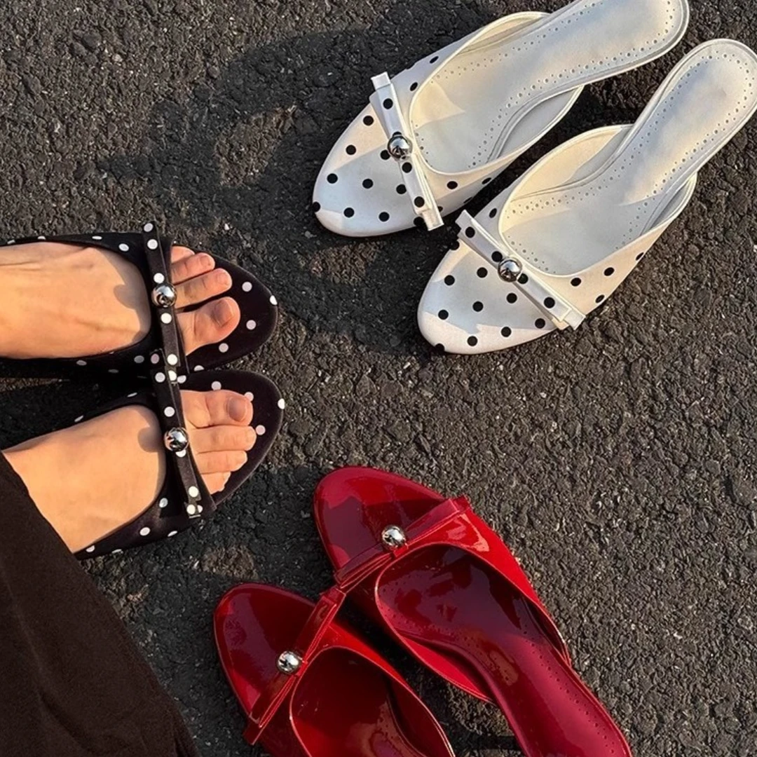 【XSY】一字拖网红平底蝴蝶结耐磨高跟防滑凉拖鞋猫跟仙女风