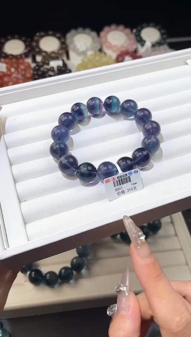 【闪购商品】萤石手链未镶嵌多样性发一蓝绿萤石14mm