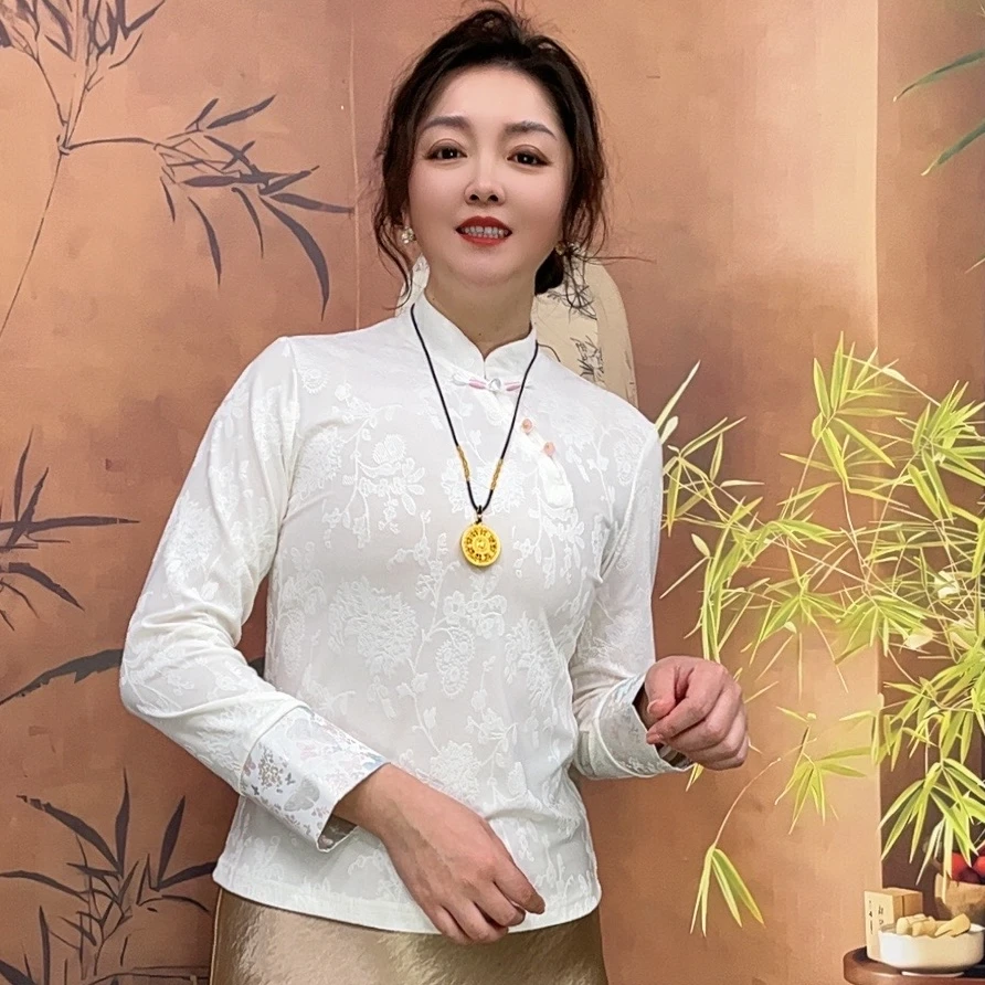 【飞花蝶舞】新中式网红提花时尚气质长袖打底衫