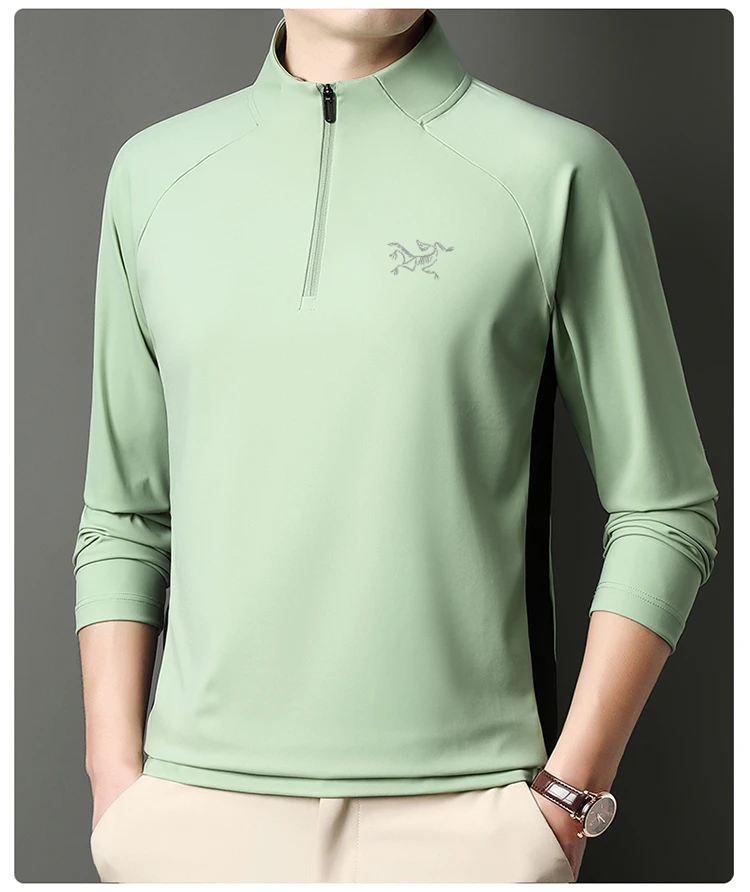 【奥特莱斯】刺绣正品鸟家男士长袖T恤衫秋季半拉链商务休闲打底衫