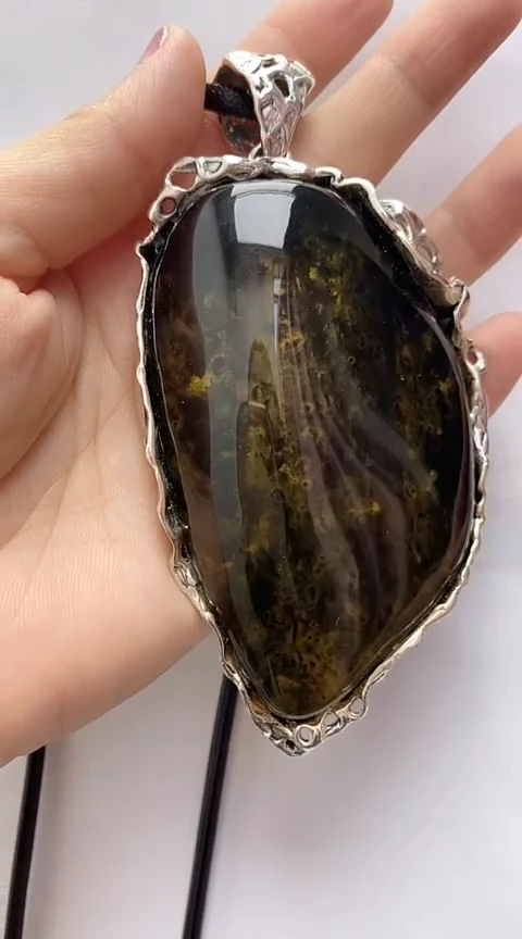 【闪购商品】琥珀裸石银S925镶嵌琥珀吊坠