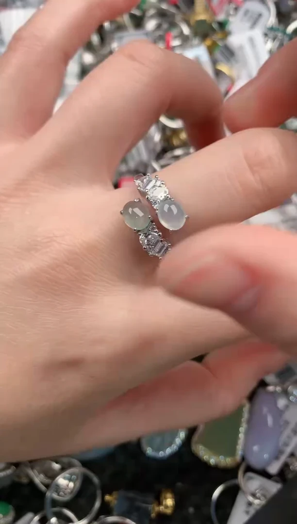 银S925镶嵌戒指翡翠222---2